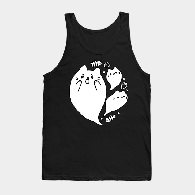 Halloween Ghost Cat Minimal White Tank Top by vooolatility